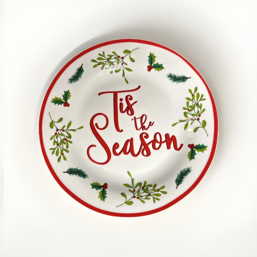 Royal Norfolk Holiday Salad Dessert Plate 7.5" Christmas Holly Berry Red Rim - Picture 1 of 3